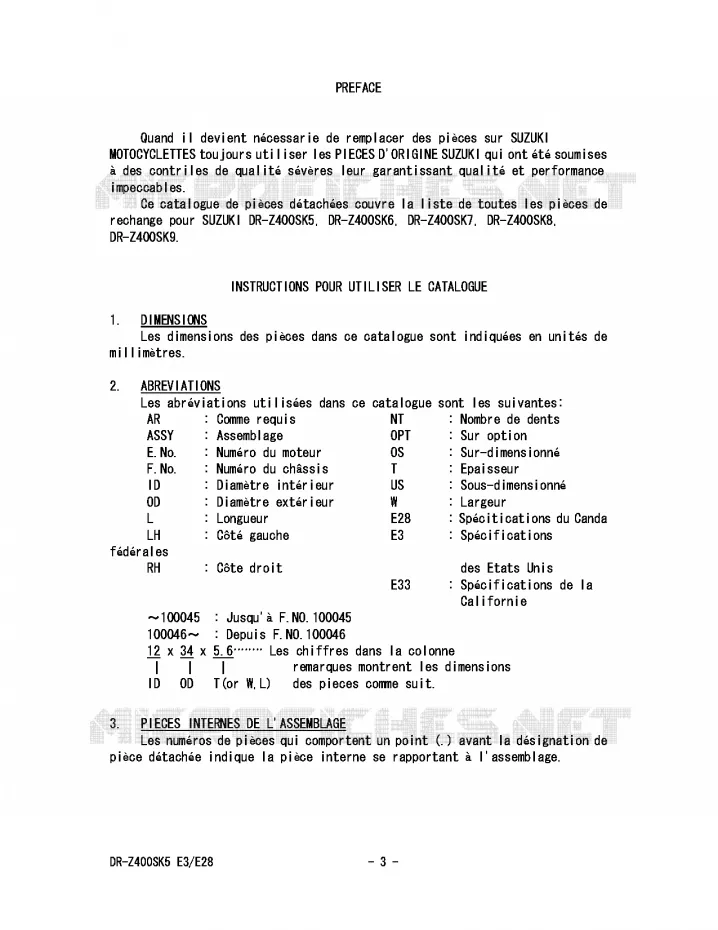 * CATALOG PREFACE * Suzuki MOTO 400 DR-Z 2005  DR-Z400SK5(E3/E28)