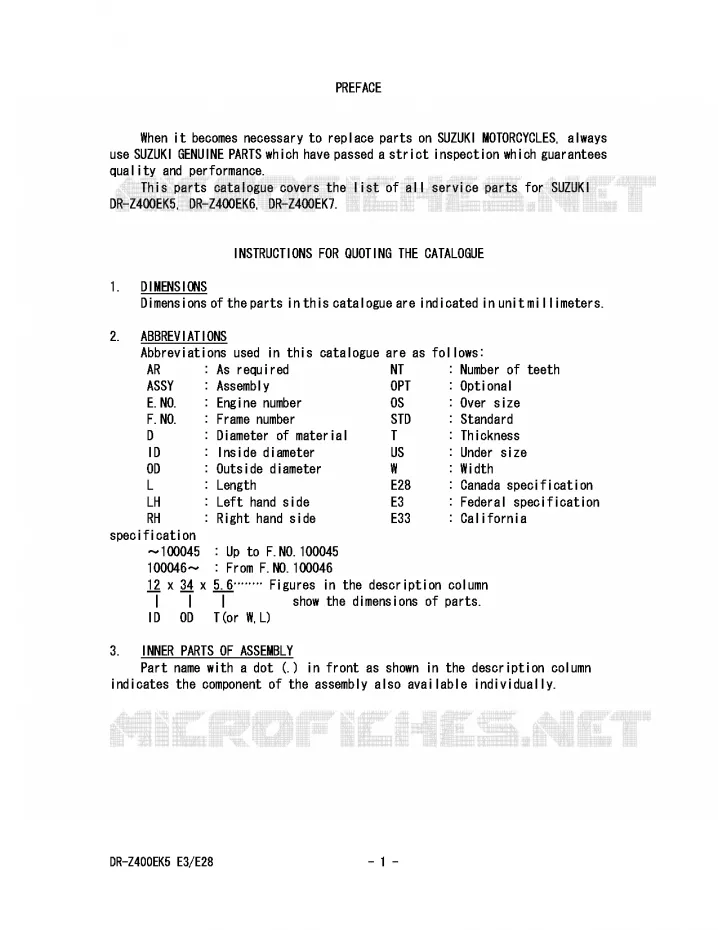* CATALOG PREFACE * Suzuki MOTO 400 DR-Z 2007  DR-Z400EK7(E3/E28)