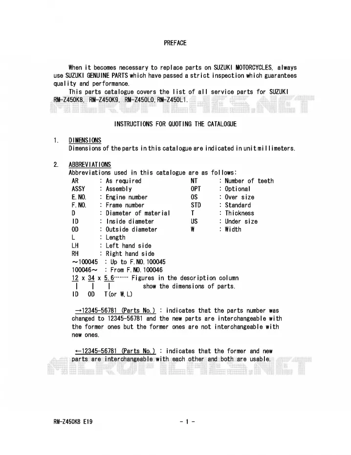 * CATALOG PREFACE * Suzuki MOTO 450 RM-Z 2008  RM-Z450K8(E19)