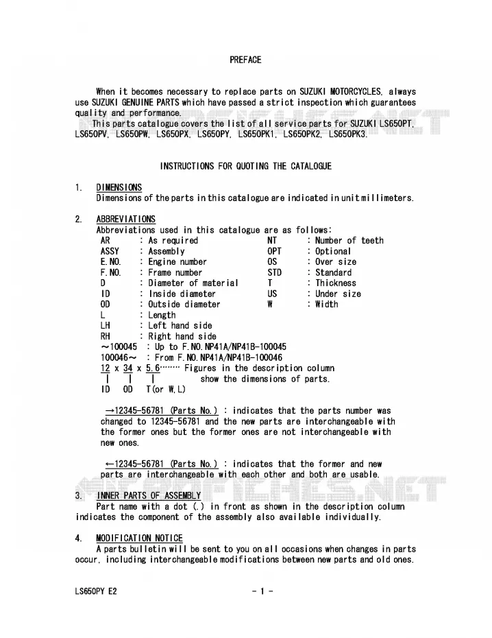* CATALOG PREFACE * Suzuki MOTO 650 SAVAGE 1997  LS650PV(E2)