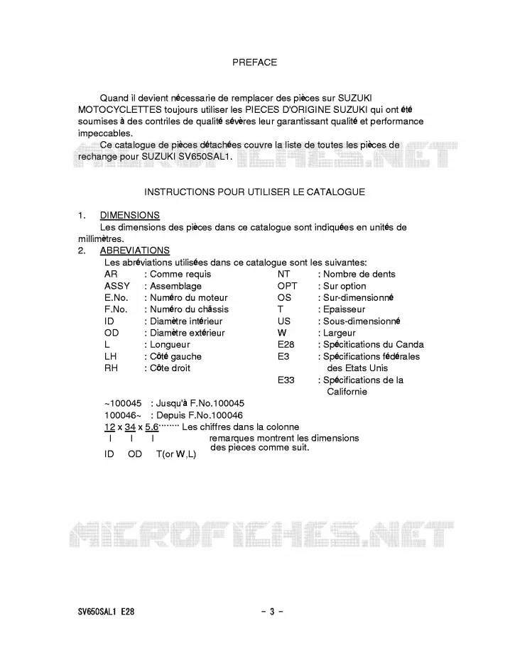 * CATALOG PREFACE * Suzuki MOTO 650 SV-S 2011  SV650SAL1(E28)