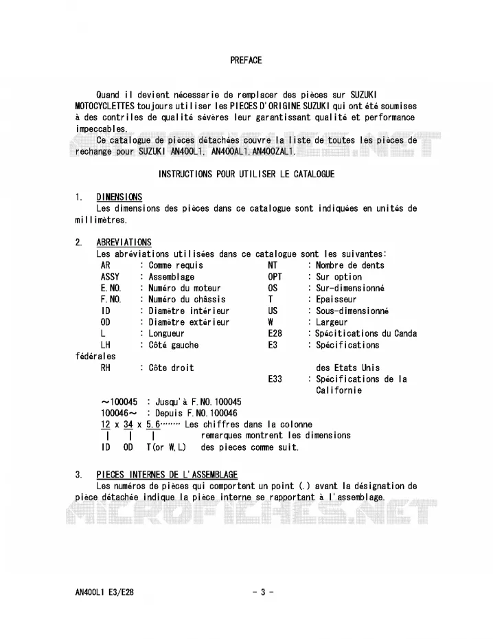 * CATALOG PREFACE * Suzuki SCOOTER 400 BURGMAN 2011  AN400ZAL1(E3/E28)