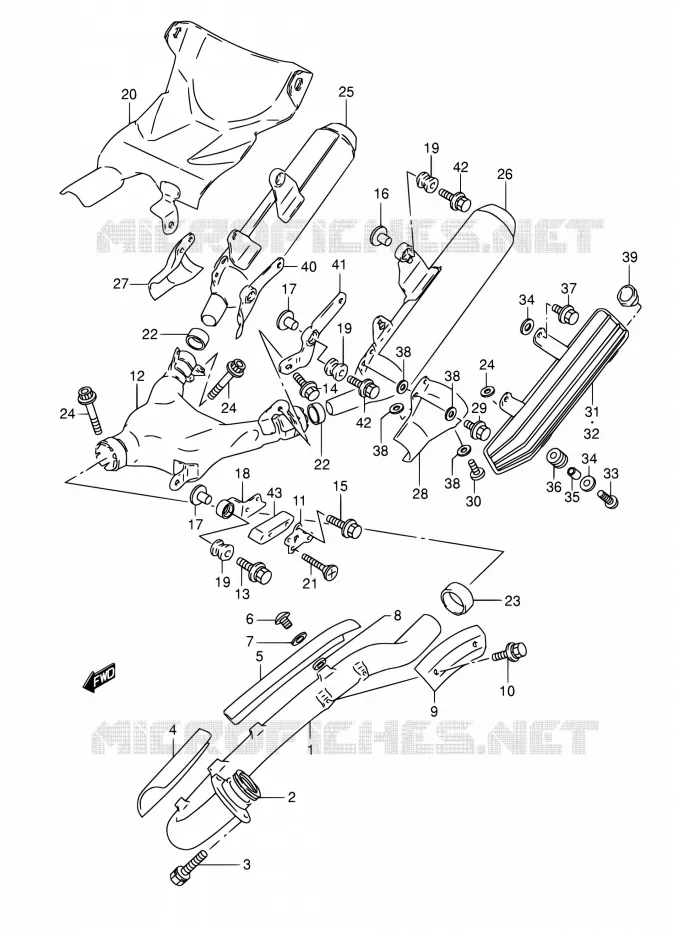 MUFFLER (MODELE N/P/R/S/T) Suzuki MOTO 800 DR 1992  DR800S N/DR800SU N