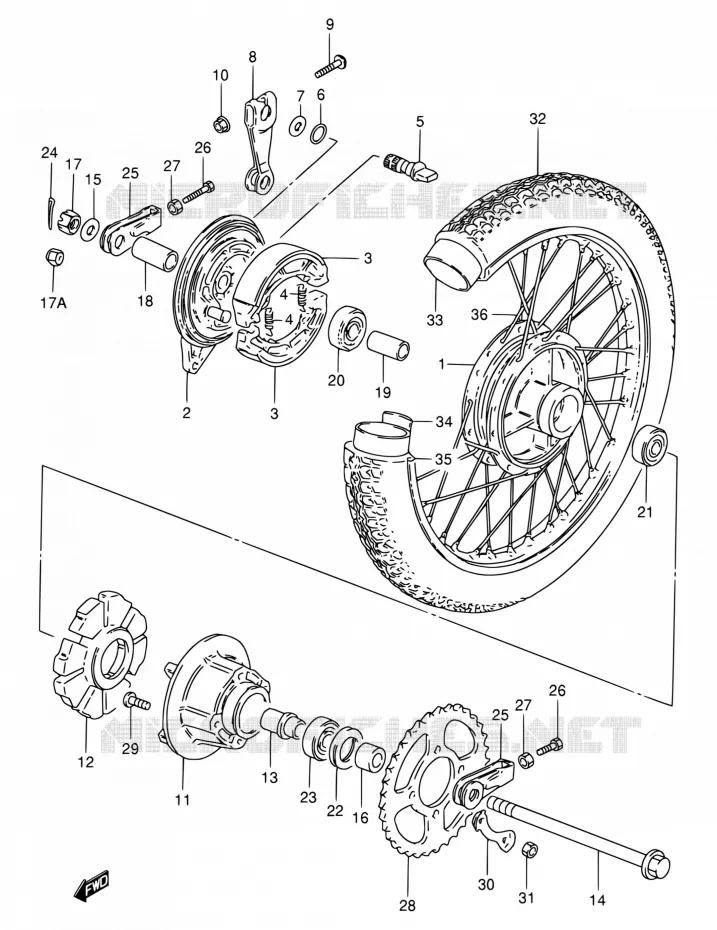 REAR WHEEL (GN125Z/D/K/M/R) Suzuki MOTO 125 GN 1992  GN125EN(E30)