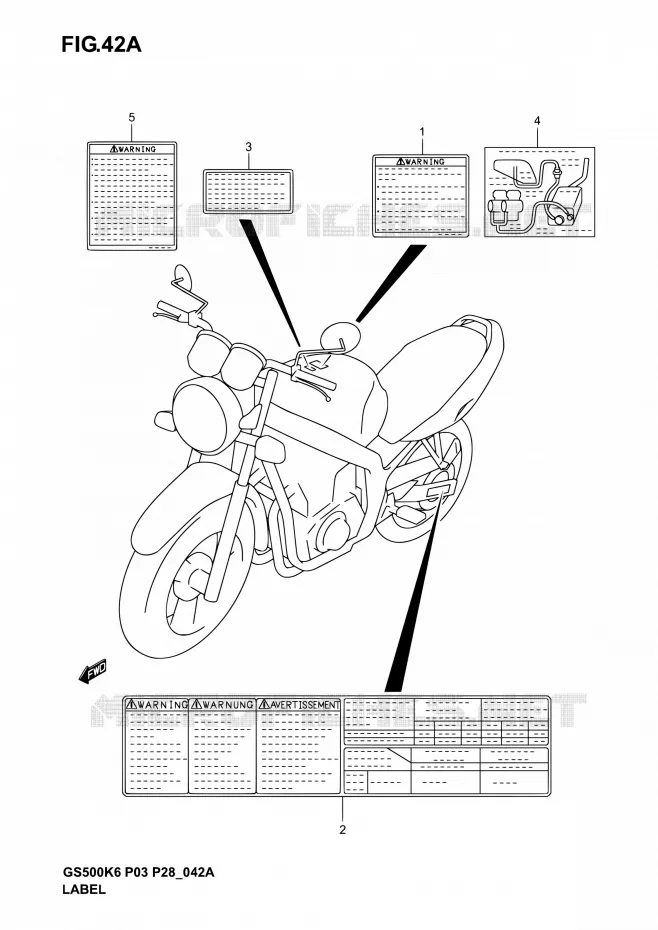 LABEL (MODELE K4/K5/K6) Suzuki MOTO 500 GS-E 2004  GS500 K4/GS500F K4 (P03,P28,P33)