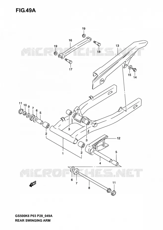 REAR SWING ARM (MODELE K4/K5/K6) Suzuki MOTO 500 GS-E 2004  GS500 K4/GS500F K4 (P03,P28,P33)