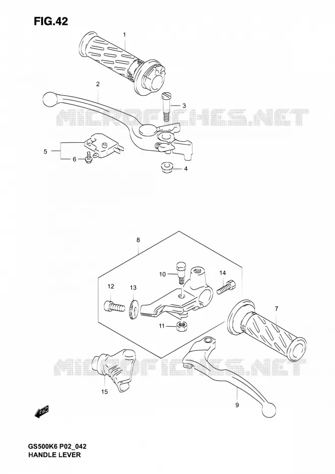 HANDGRIPS - LEVERS  Suzuki MOTO 500 GS-E 2006  GS500 K6 (P02,P19,P24,P54)