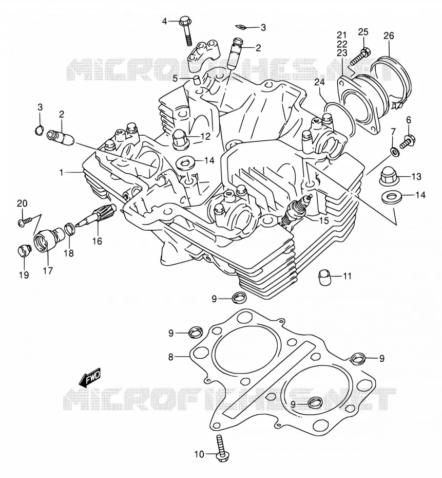 CYLINDER HEAD Suzuki MOTO 500 GS-E 1994  GS500E R/GS500EU R (E02,E04,P09,E18,E21,E22,E24,E25,E34,E37,E39,E53)