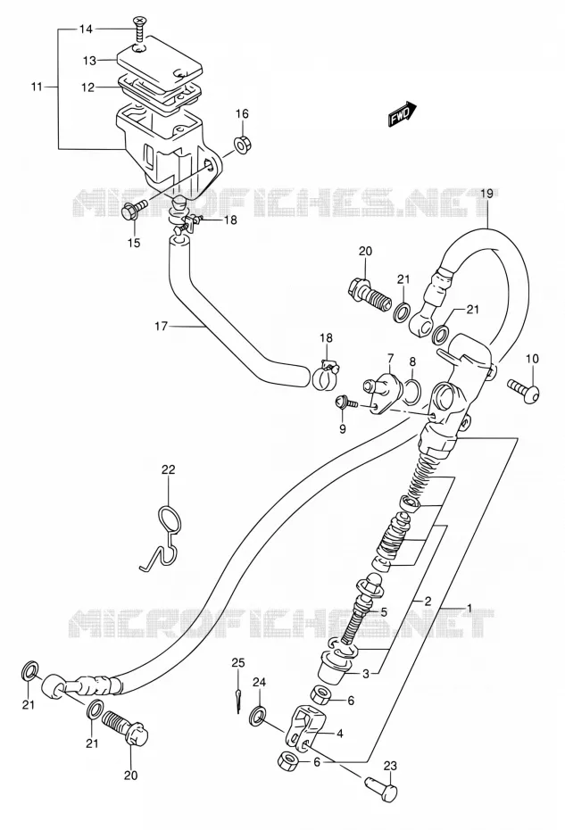 REAR BRAKE MASTER CYLINDER Suzuki MOTO 500 GS-E 1994  GS500E R/GS500EU R (E02,E04,P09,E18,E21,E22,E24,E25,E34,E37,E39,E53)