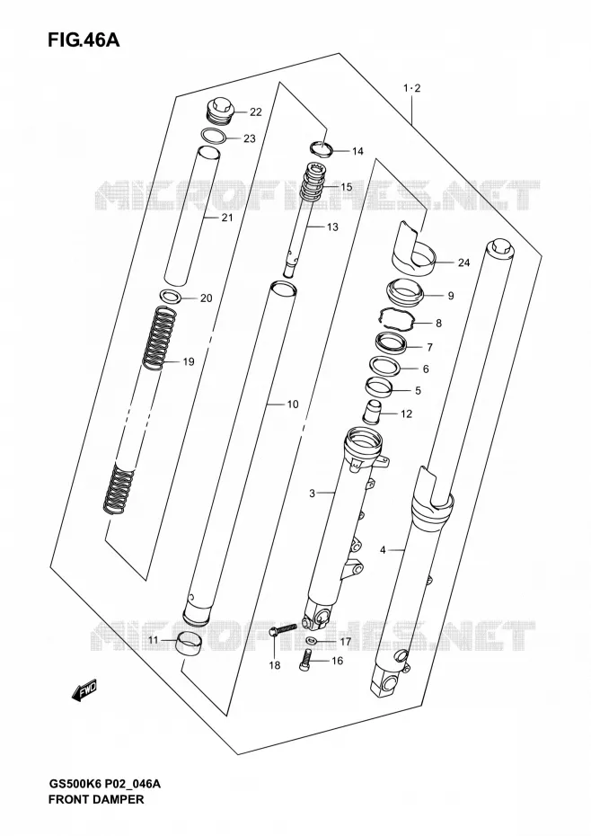 FRONT FORK (MODELE K4/K5/K6) Suzuki MOTO 500 GS-F 2004  GS500F K4 (P02,P19,P24,P54)