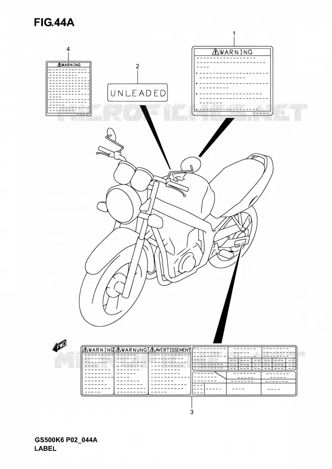 LABEL (MODELE K4/K5/K6) Suzuki MOTO 500 GS-F 2004  GS500F K4 (P02,P19,P24,P54)