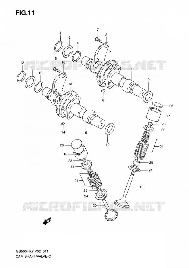 CAMSHAFT - VALVES Suzuki MOTO 500 GS-F 2007  GS500FH K7 (P02,P19,P54)