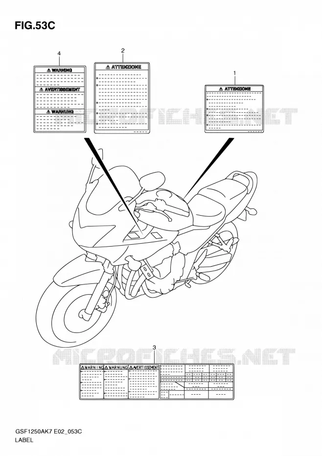 LABEL (MODEL L0) Suzuki MOTO 1250 BANDIT 2010  GSF1250S L0 (E02,E19,E24,E37)