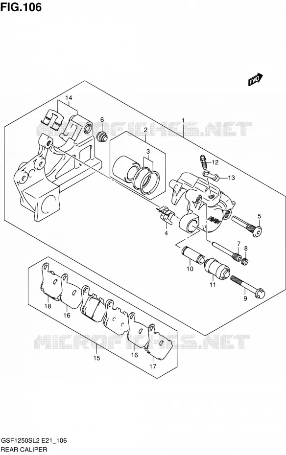 REAR CALIPER (GSF1250SAL2 E21) Suzuki MOTO 1250 BANDIT 2012  GSF1250SL2(E24)