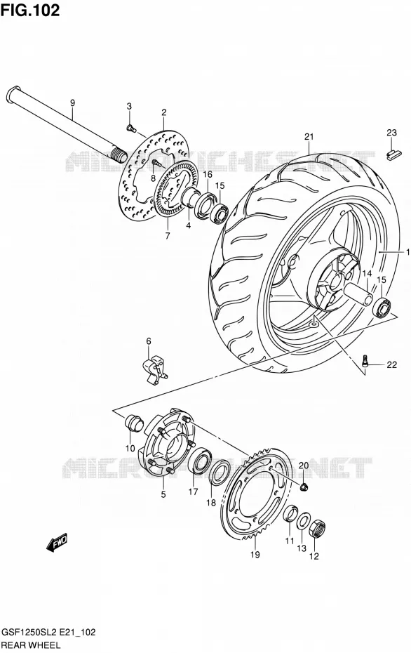 REAR WHEEL (GSF1250SAL2 E21) Suzuki MOTO 1250 BANDIT 2012  GSF1250SL2(E24)