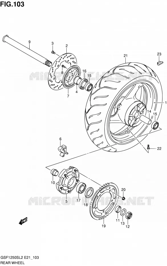 REAR WHEEL (GSF1250SAL2 E24) Suzuki MOTO 1250 BANDIT 2012  GSF1250SL2(E24)