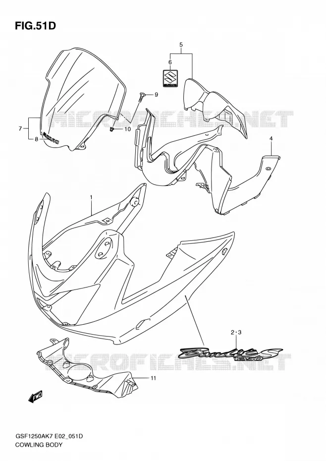 FAIRING (GSF1250SL0/SAL0) Suzuki MOTO 1250 BANDIT 2011  GSF1250SA L0 (E02,E19,E24,E37)