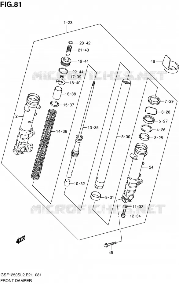 FRONT FORK (GSF1250SAL2 E24) Suzuki MOTO 1250 BANDIT 2012  GSF1250SAL2(E21)