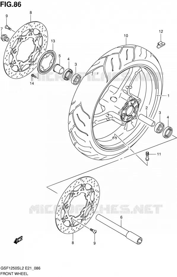 FRONT WHEEL (GSF1250SAL2 E24) Suzuki MOTO 1250 BANDIT 2012  GSF1250SAL2(E21)