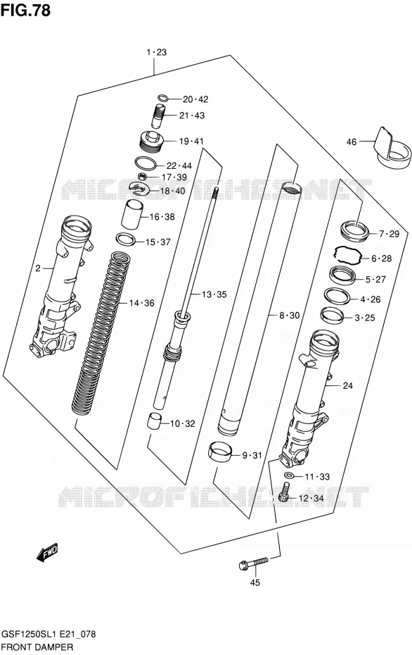 FRONT FORK (GSF1250SL1 E21) Suzuki MOTO 1250 BANDIT 2011  GSF1250SAL1(E24)