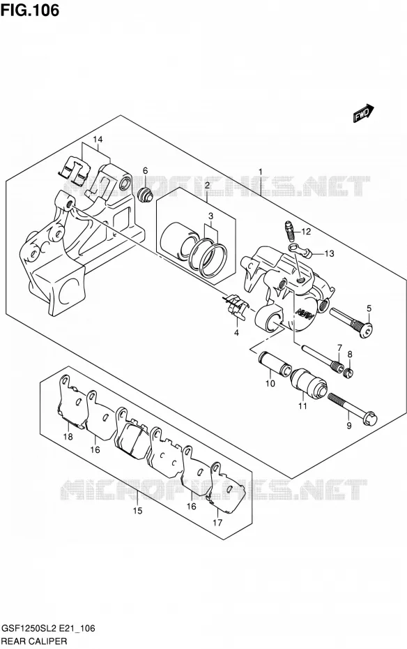 REAR CALIPER (GSF1250SAL2 E21) Suzuki MOTO 1250 BANDIT 2012  GSF1250SAL2(E24)