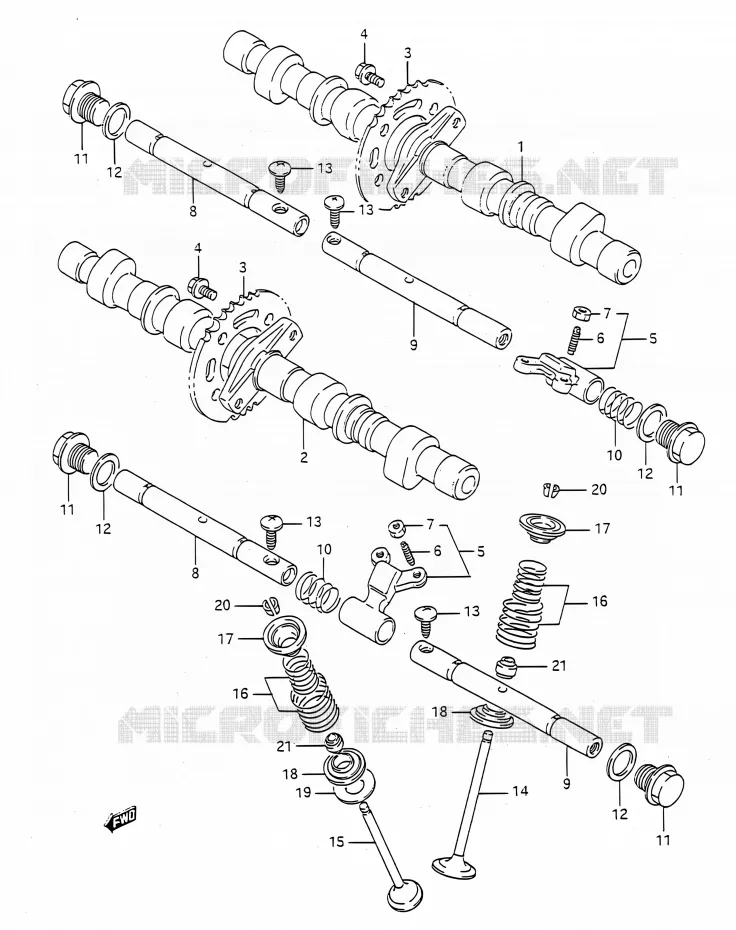 CAMSHAFT - VALVES Suzuki MOTO 400 BANDIT 1993  GSF400 P (E03,E28,E33)