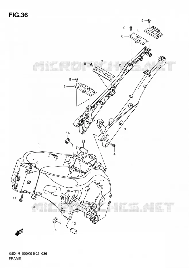 FRAME (MODEL K9) Suzuki MOTO 1000 GSX-R 2009  GSX-R1000 K9 (E02,E14,E19,E24)