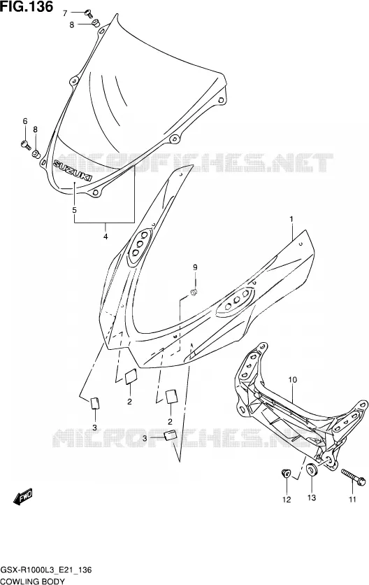 FAIRING (GSX-R1000UFL3 E21) Suzuki MOTO 1000 GSX-R 2013  GSX-R1000 L3/GSX-R1000Z L3 (E24)