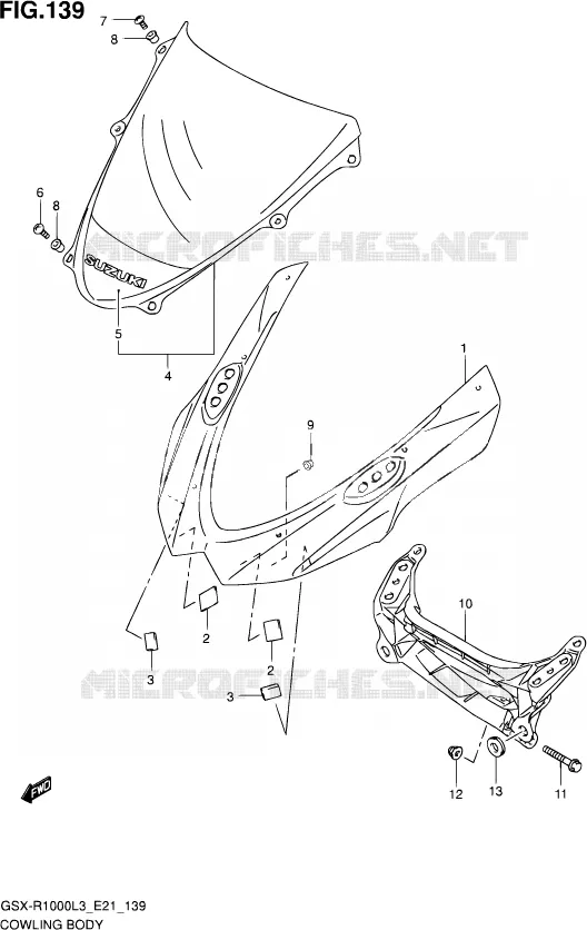 FAIRING (GSX-R1000ZUFL3 E21) Suzuki MOTO 1000 GSX-R 2013  GSX-R1000 L3/GSX-R1000Z L3 (E24)