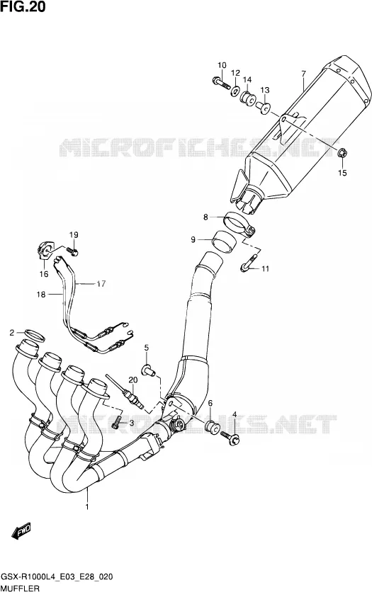 MUFFLER (GSX-R1000L4 E28) Suzuki MOTO 1000 GSX-R 2014  GSX-R1000 L4  (E03,E28,E33)