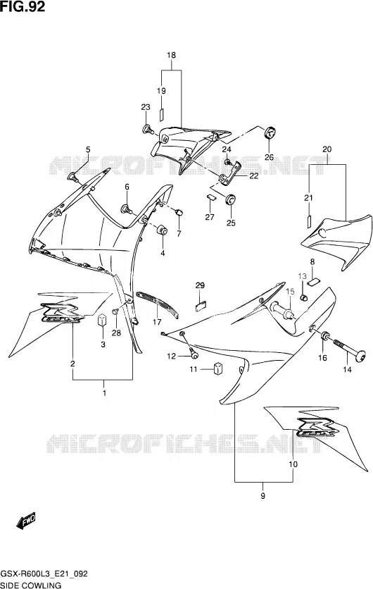SIDE FAIRING (AGS,AGT) Suzuki MOTO 600 GSX-R 2013  GSX-R600UE L3 (E21)
