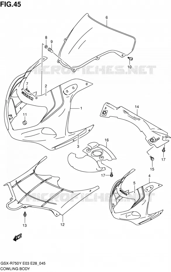 FAIRING (MODELE Y) Suzuki MOTO 750 GSX-R 2002  GSX-R750K2(E03,E28,E33)