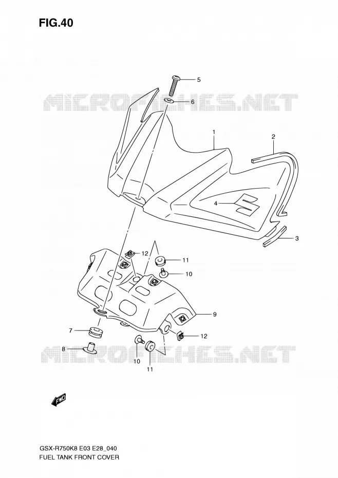 FUEL TANK FRONT C0VER (MODEL K8) Suzuki MOTO 750 GSX-R 2008  GSX-R750 K8 (E03,E28,E33)