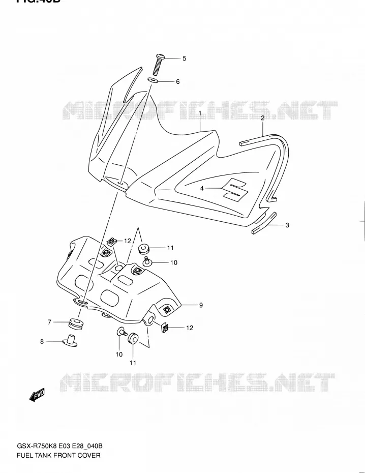 FUEL TANK FRONT C0VER (MODEL L0) Suzuki MOTO 750 GSX-R 2010  GSX-R750 L0 (E03,E28,E33)