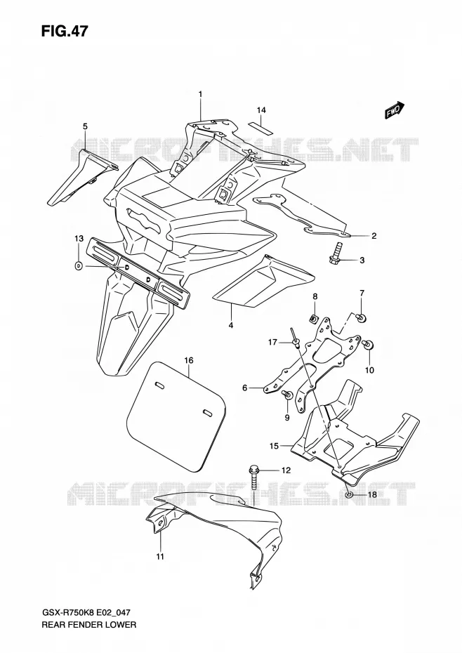 REAR FENDER LOWER Suzuki MOTO 750 GSX-R 2010  GSX-R750L0(E24)