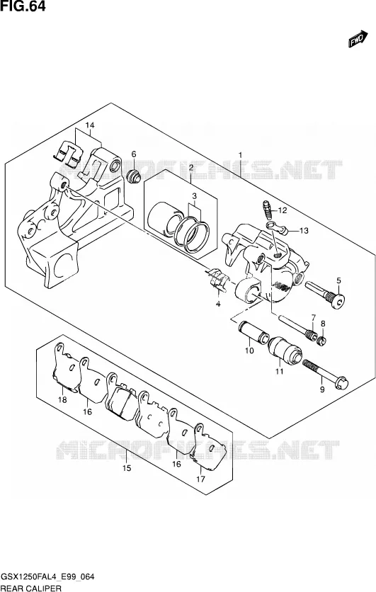 REAR CALIPER Suzuki MOTO 1250 GSX-F 2014  GSX1250FA L4 (E99)