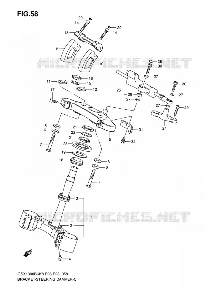 TRIPLE CLAMPS - STEERING DAMPER Suzuki MOTO 1300 B-KING 2009  GSX1300BK K9 (E03,E28,E33)