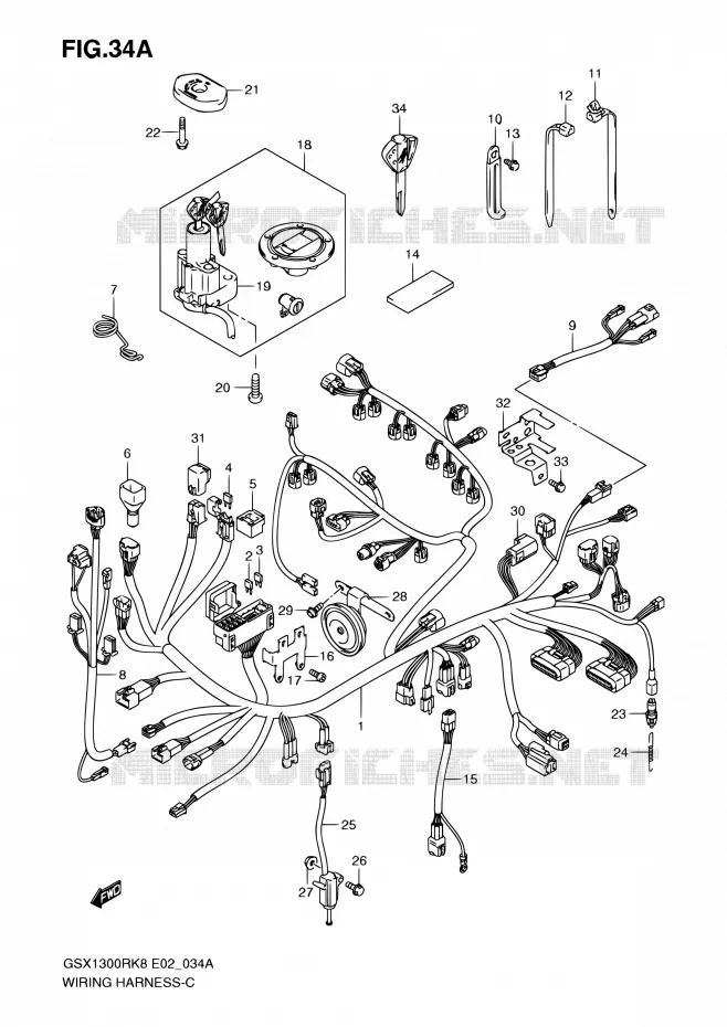 WIRING HARNESS (GSX1300RK8/RK9 P37) Suzuki MOTO 1300 HAYABUSA 2008  GSX1300RK8(E24)