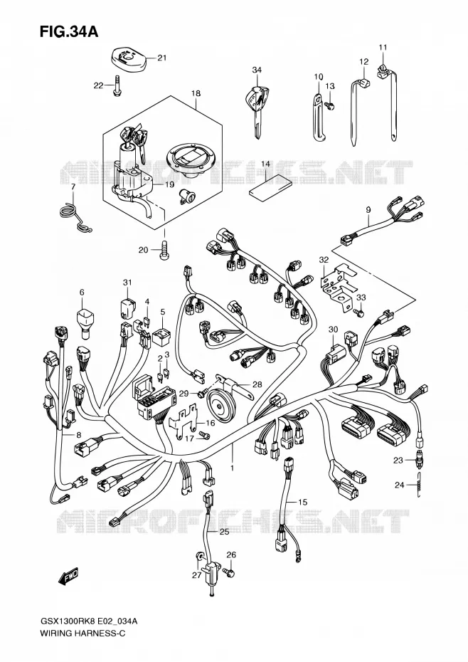 WIRING HARNESS (GSX1300RK8/RK9 P37) Suzuki MOTO 1300 HAYABUSA 2010  GSX1300RL0(E19)