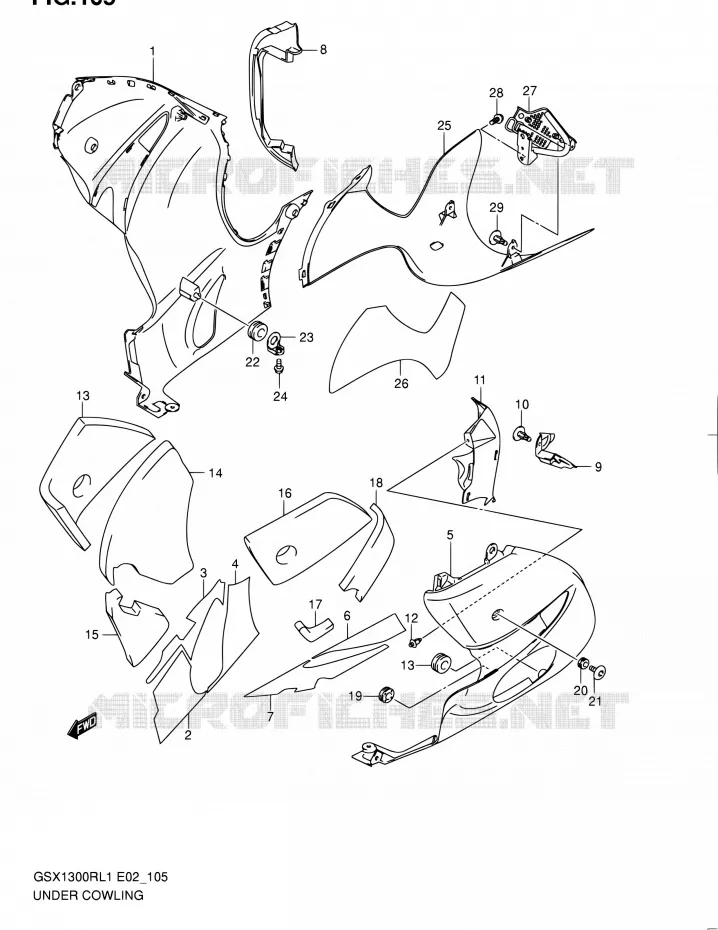 LOWER FAIRING Suzuki MOTO 1300 HAYABUSA 2011  GSX1300RL1(E51)