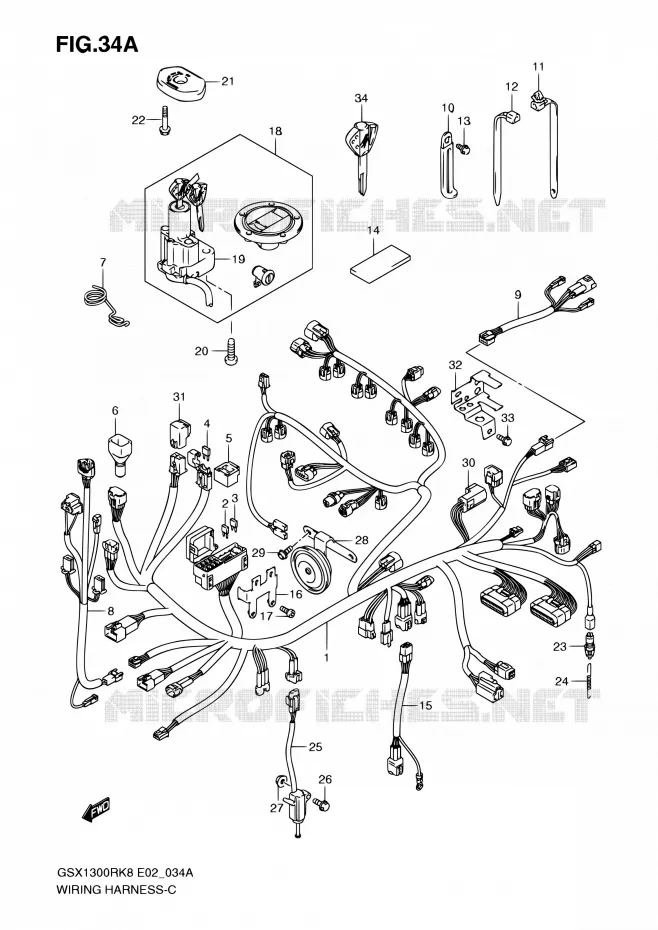 WIRING HARNESS (GSX1300RK8/RK9 P37) Suzuki MOTO 1300 HAYABUSA 2010  GSX1300RUFL0(E19)