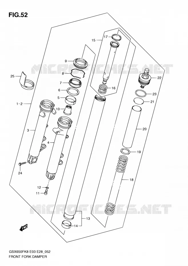 FRONT FORK Suzuki MOTO 650 GSX-F 2008  GSX650F K8 (E03,E28,E33)