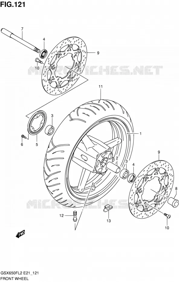 FRONT WHEEL (GSX650FAL2 E21) Suzuki MOTO 650 GSX-F 2012  GSX650FL2(E21)
