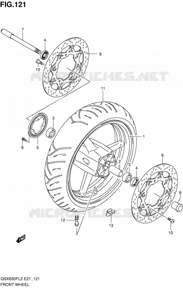 FRONT WHEEL (GSX650FAL2 E21) Suzuki MOTO 650 GSX-F 2012  GSX650FAL2(E21)