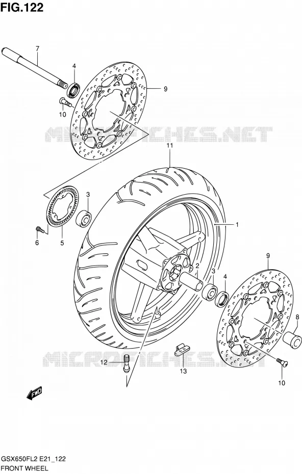 FRONT WHEEL (GSX650FUAL2 E21) Suzuki MOTO 650 GSX-F 2012  GSX650FAL2(E21)