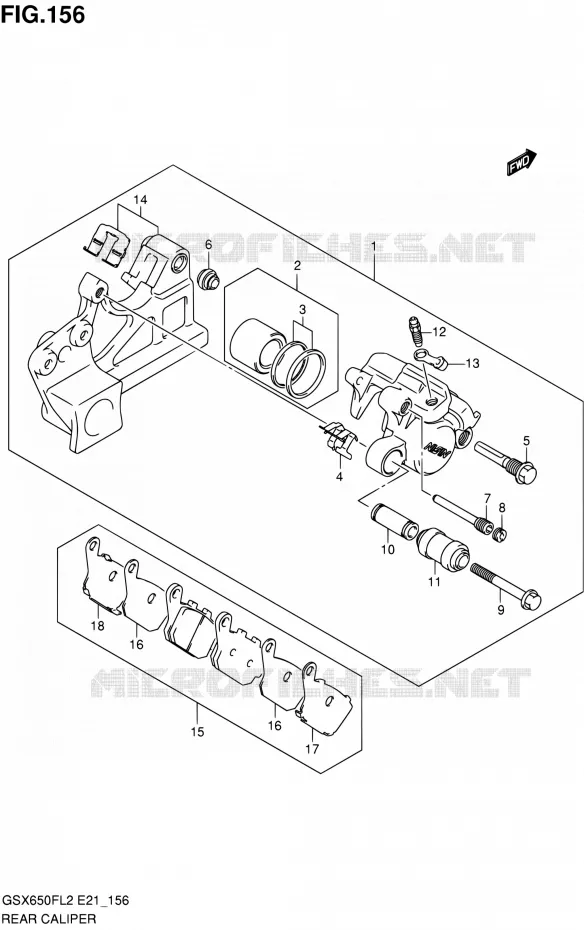 REAR CALIPER (GSX650FAL2 E21) Suzuki MOTO 650 GSX-F 2012  GSX650FAL2(E21)