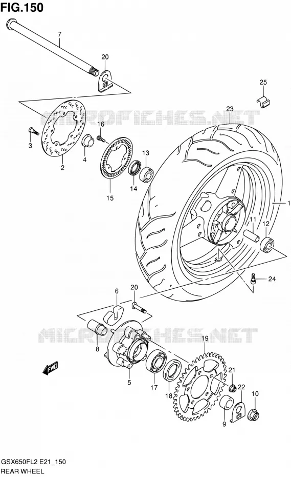 REAR WHEEL (GSX650FAL2 E21) Suzuki MOTO 650 GSX-F 2012  GSX650FAL2(E21)