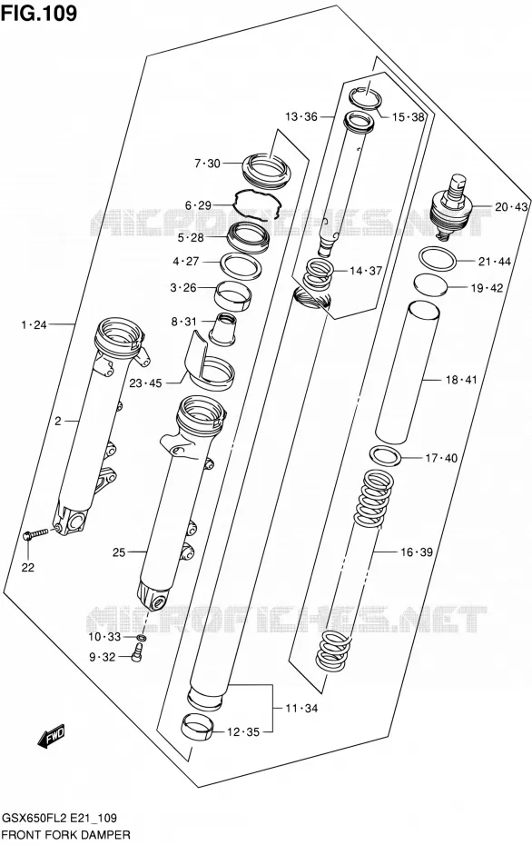FRONT FORK (GSX650FAL2 E21) Suzuki MOTO 650 GSX-F 2012  GSX650FUAL2(E21)