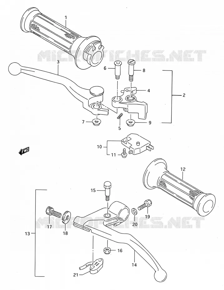 HANDGRIPS - LEVERS  Suzuki MOTO 750 GSX-F 1993  GSX750F P (E03,E28,E33)