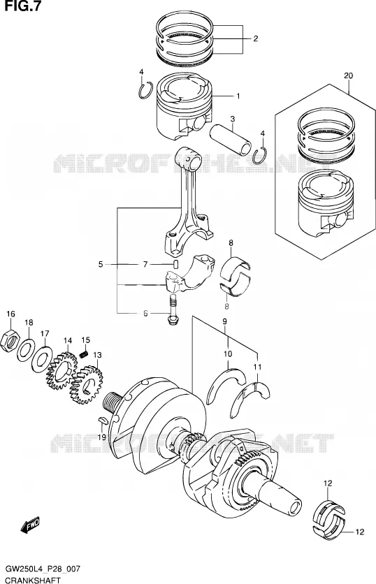 CRANKSHAFT Suzuki MOTO 250 INAZUMA 2014  GW250 L4 (P28)